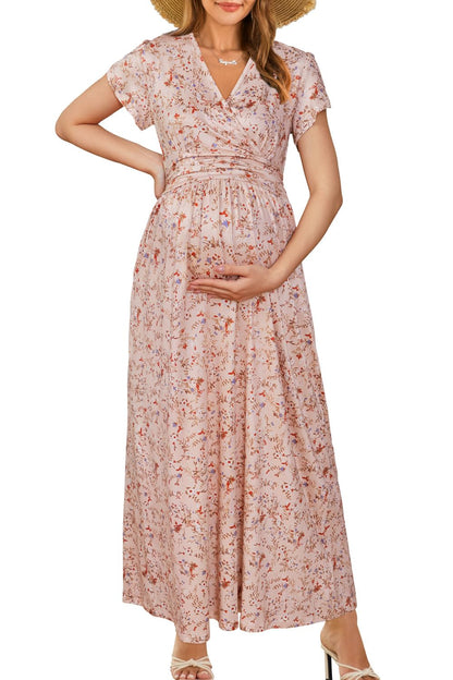 OUGES Maternity Maxi Dress Wrap Baby Shower Pregnancy Dresses for Photoshoot Maternity Outfits Summer Clothes 2026