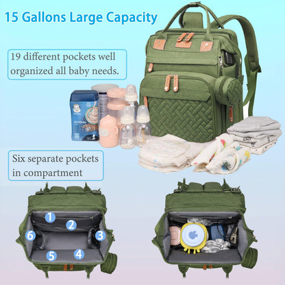 Jeryswet Baby Diaper Bags with Changing Station, Waterproof Large Capacity Diaper Bag Backpack for Moms Dads with USB Charging Port and Stroller Straps, Baby Shower Gifts, Grey