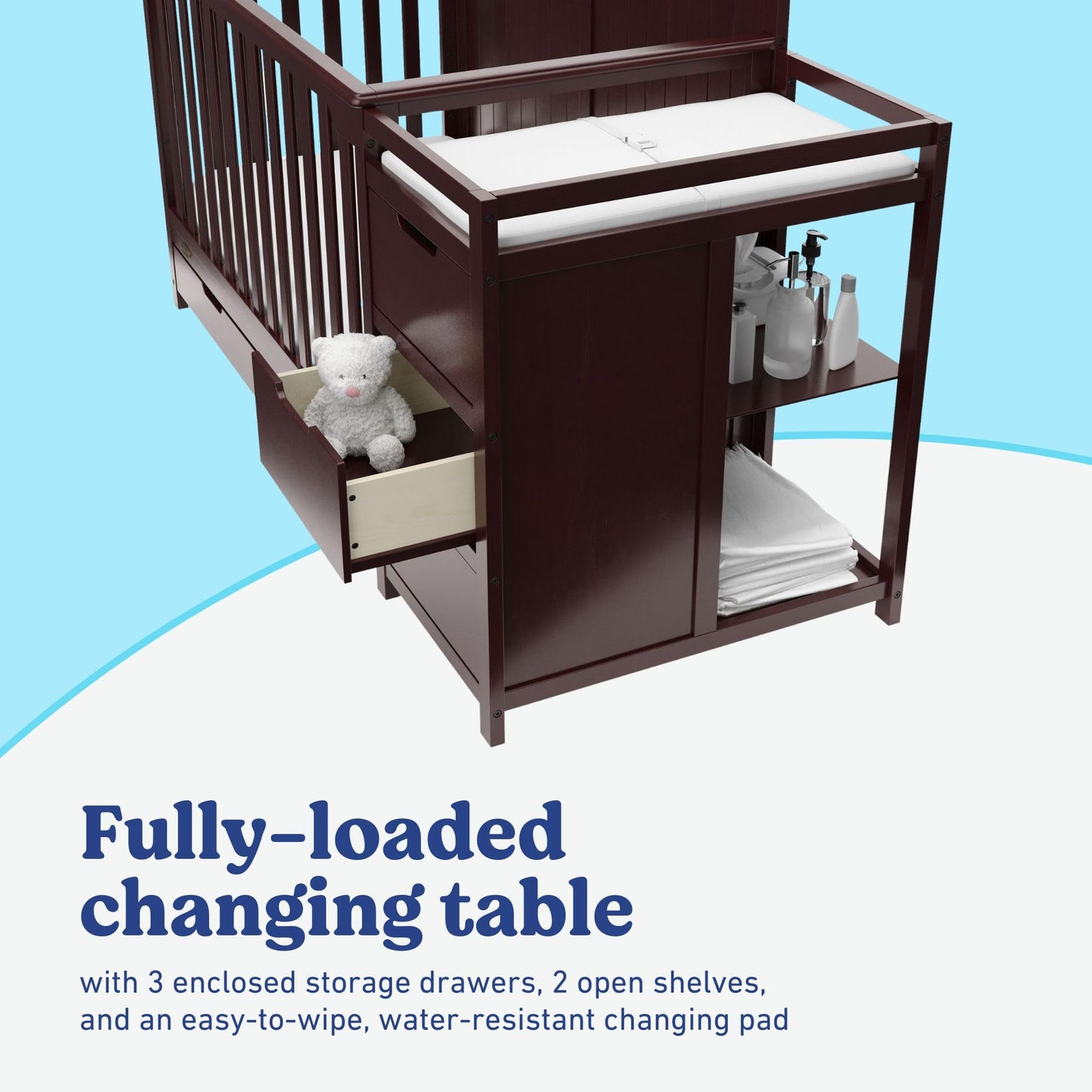 Graco Hadley 5-in-1 Convertible Crib & Changer – GREENGUARD Gold Certified, Fits Standard Crib Mattress, Converts to Toddler Bed and Full Bed, 4 Adjustable Mattress Heights (Pebble Gray)