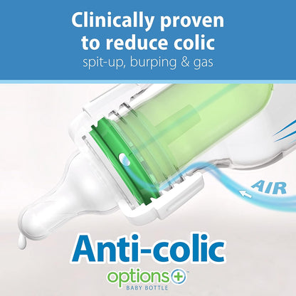 Dr. Brown's Natural Flow Anti-Colic Options+ Narrow Baby Bottle, 8 oz/250 mL, with Level 1 Slow Flow Nipples, 0m+, 4 Pack