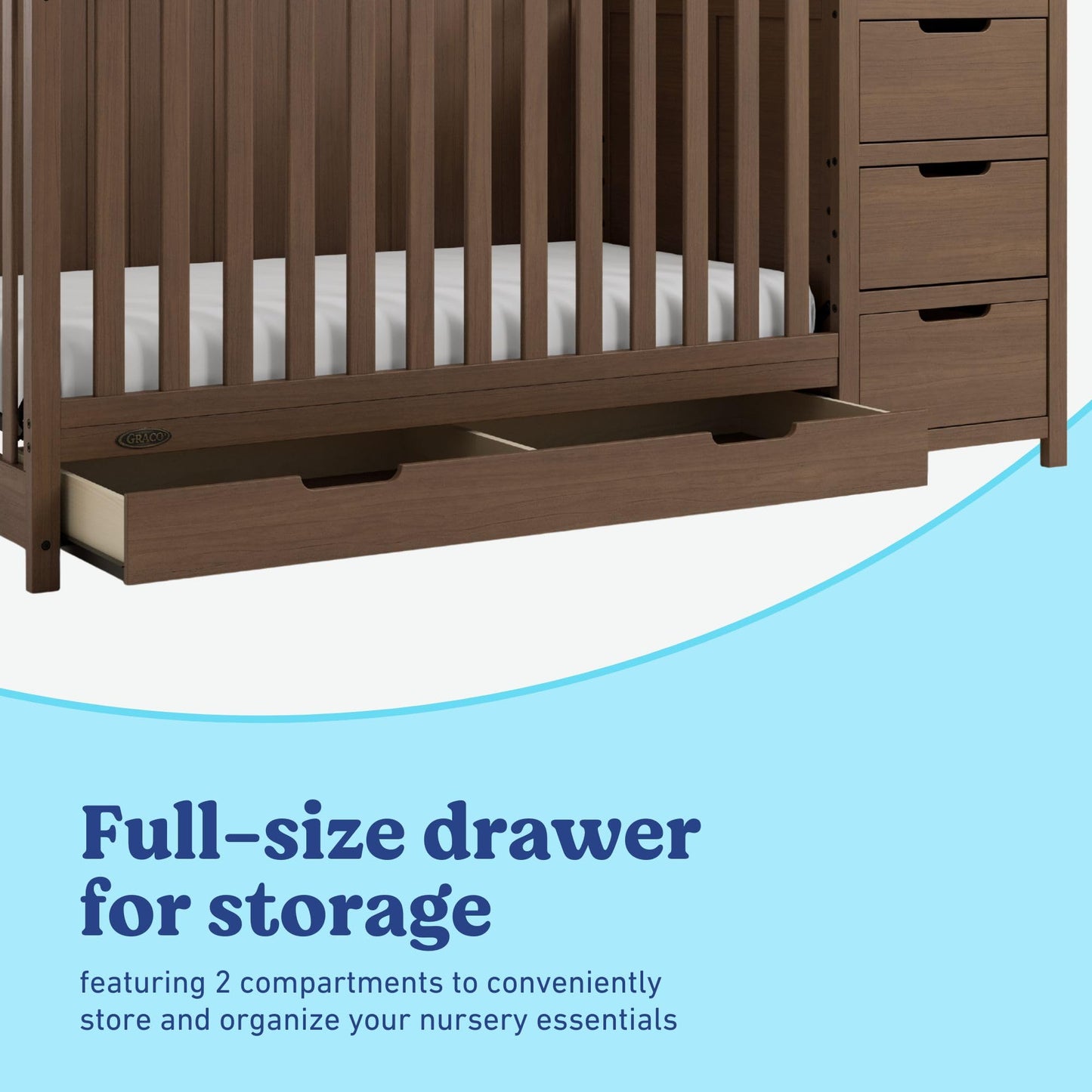 Graco Hadley 5-in-1 Convertible Crib & Changer – GREENGUARD Gold Certified, Fits Standard Crib Mattress, Converts to Toddler Bed and Full Bed, 4 Adjustable Mattress Heights (Pebble Gray)
