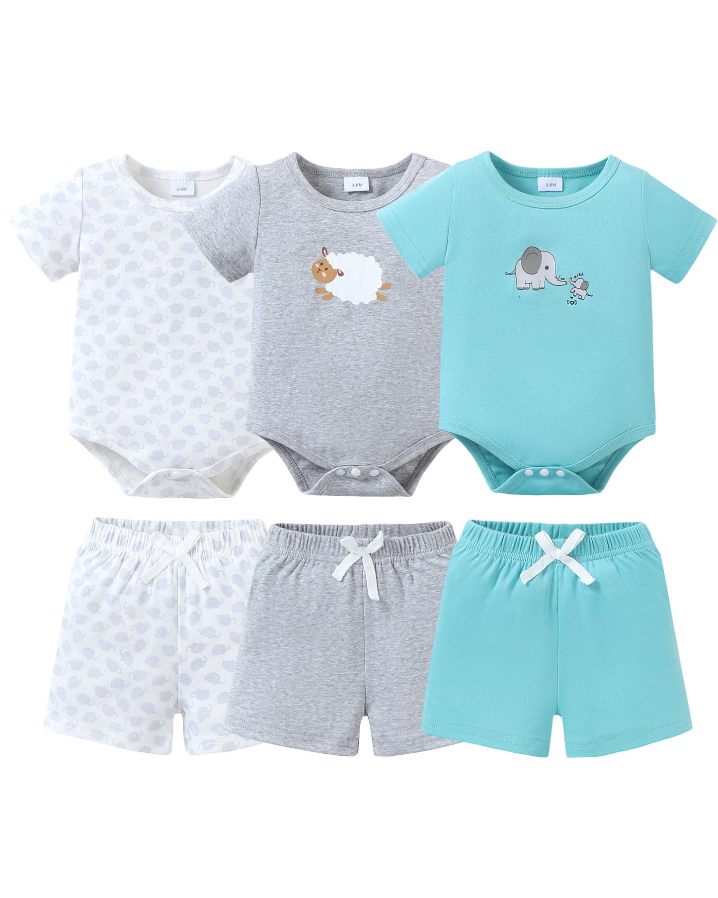 Jecson Newborn Boy Clothes Baby Boy Outfits Summer Set 6-Piece Cotton Short Sleeve Top and Shorts for 0-18M