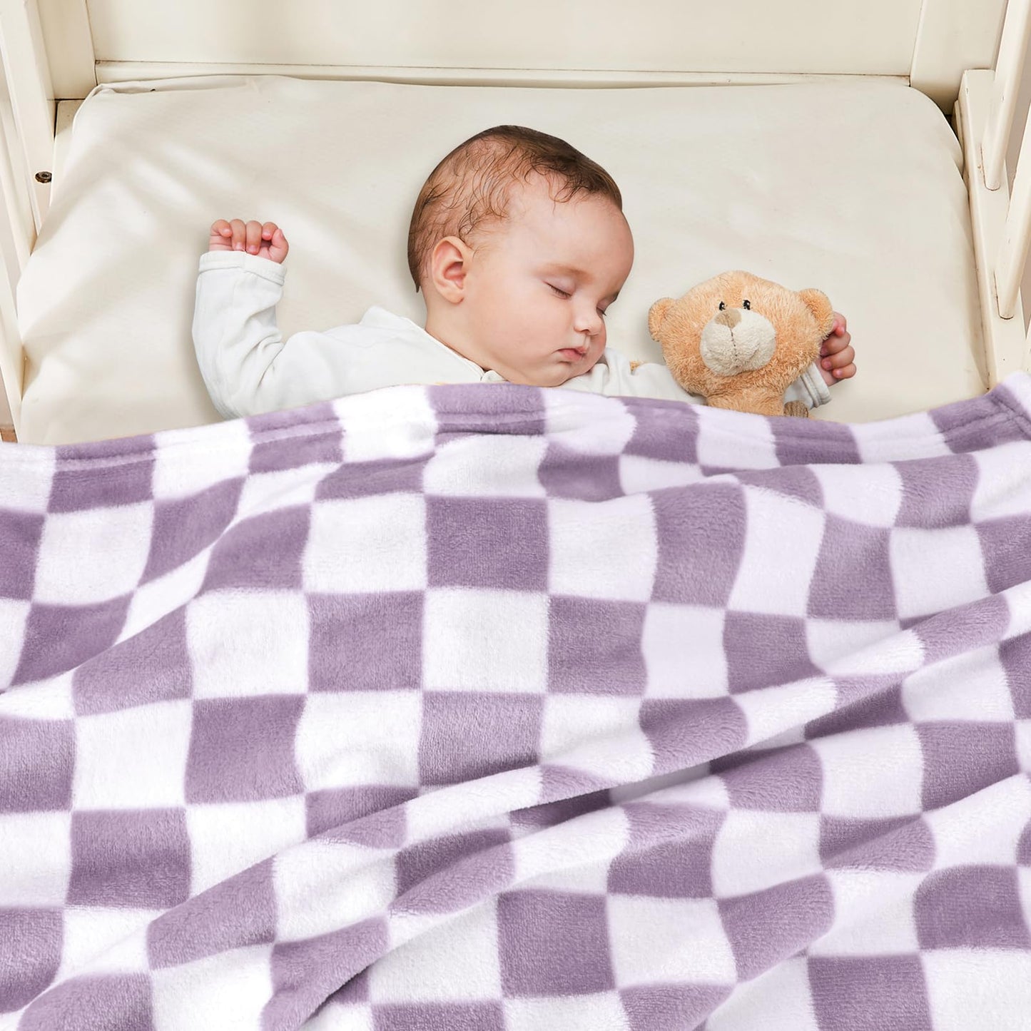 Yurhap Checkered Baby Blanket Fleece Baby Blankets for Boys, Ultra Soft Cozy Fluffy Infant Toddler Newborn Receiving Blankets for Crib Stroller, 30''x40'', Blue