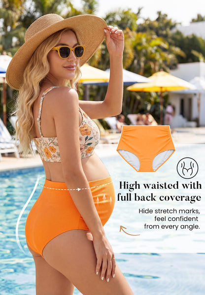 Zando High Waist Maternity Swimsuit Two Piece Pregnancy Swimwear Bikini Bathing Suits for Women Maternity Swimsuits