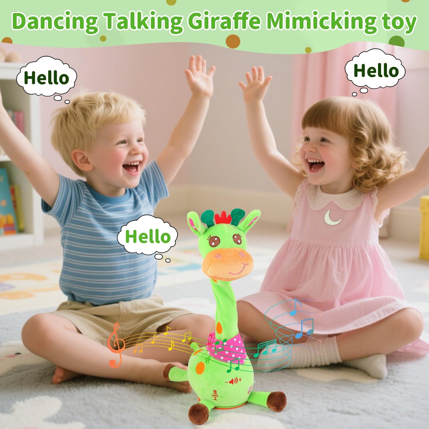 Emoin Dancing Talking Giraffe Baby Toy, Adjustable Volume Baby Giraffe Toys Singing 10 Children's Songs Singing Mimicking Recording Repeating What You Say for Toddlers