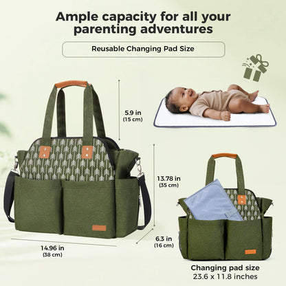 Lekebaby Diaper Bag Tote, 17 Pockets Large Travel Diaper Tote Waterproof with Portable Changing Pad, Mom Crossbody Hospital Bag for Labor Delivery, Baby Essentials for Newborn Gifts, Grey