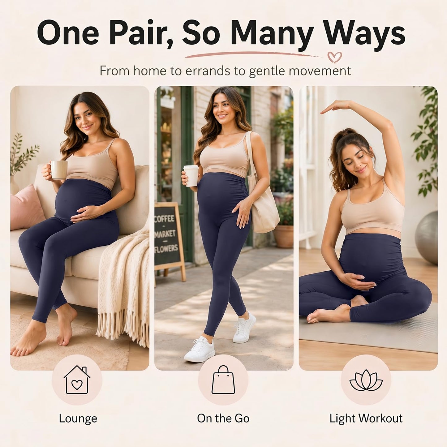 Hmuuo Women's Maternity Leggings Over The Belly Buttery Soft Pregnancy Yoga Pants Activewear Workout Leggings