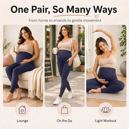 Hmuuo Women's Maternity Leggings Over The Belly Buttery Soft Pregnancy Yoga Pants Activewear Workout Leggings