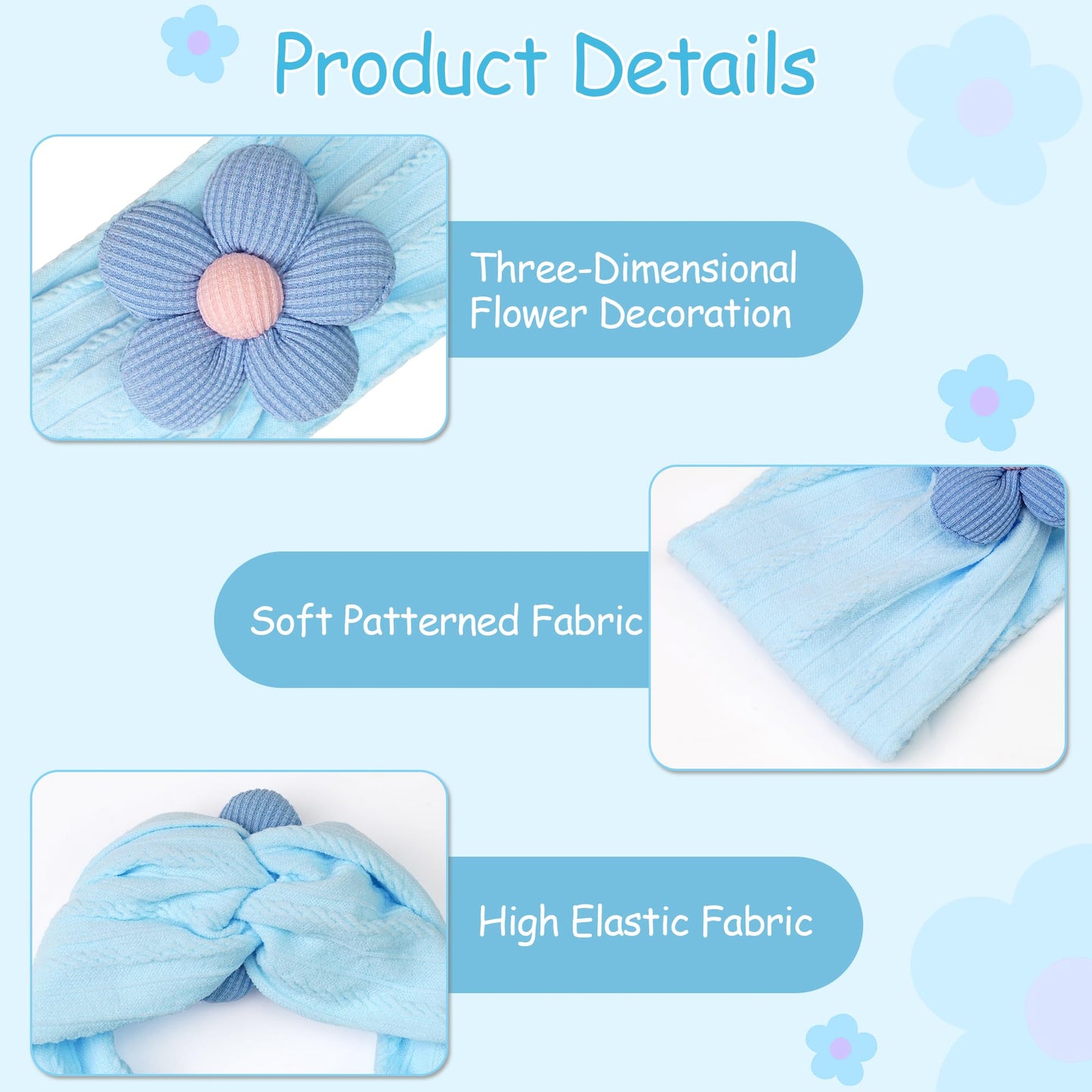 CÉLLOT 5 Pcs Baby Flower Headbands Baby Girls Nylon Headbands Soft Hairbands Hair Accessories for Newborn Infant Toddler Kids