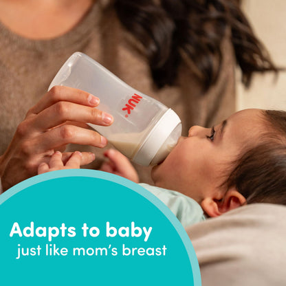 NUK Perfect Match 2-in-1 Natural and Anti-Colic Bottle with Medium Flow, Wide, Adaptable Nipple, 8oz., 4 Pack, BPA Free