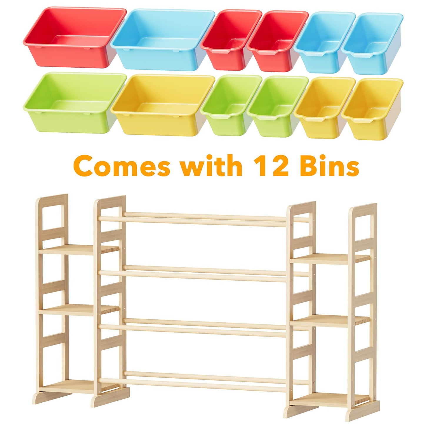 SpaceAid Toy Storage Organizer with 6 Shelves and 12 Bins, Bookshelf/Bookcase, Kids Bin Shelf, Toys Box for Playroom Organization for Bedroom & Room Decor, White, 52.3" W