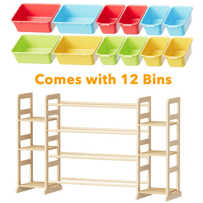 SpaceAid Toy Storage Organizer with 6 Shelves and 12 Bins, Bookshelf/Bookcase, Kids Bin Shelf, Toys Box for Playroom Organization for Bedroom & Room Decor, White, 52.3" W