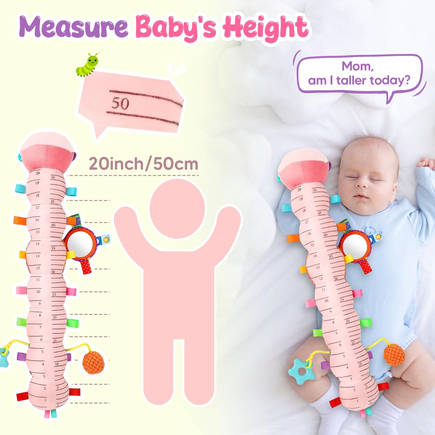 Baby Sensory Toys for 0-6 6-12 Months, Musical Stuffed Caterpillar Animal Toys for Infant 3 6 9 12 18 Months, Tummy Time Toys with Mirror Rattle Crinkle for Newborn Boys Girls Shower Gifts