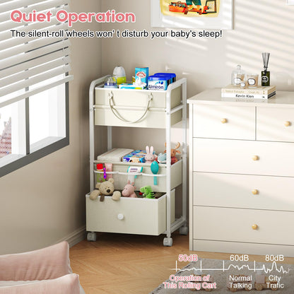 Cidaziya 2In1 Baby Diaper Caddy Organizers and Storage, 3 Tier Rolling Cart with Dividers and Drawers, Mobile Utility Cart Baby Dresser Clothes Organizer for Changing Table, Crib Nursery, Bedroom