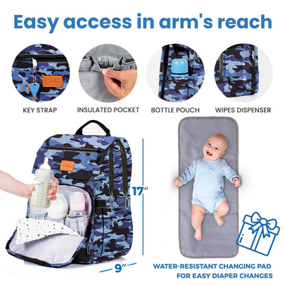 PILLANI Baby Diaper Bag Backpack - Baby Bag for Girls & Boys, Large Waterproof Toddler Diaper Backpack - Baby Shower Gifts & Registry Must Haves - Travel Diaper Bags with Changing Pad - Newborn Stuff