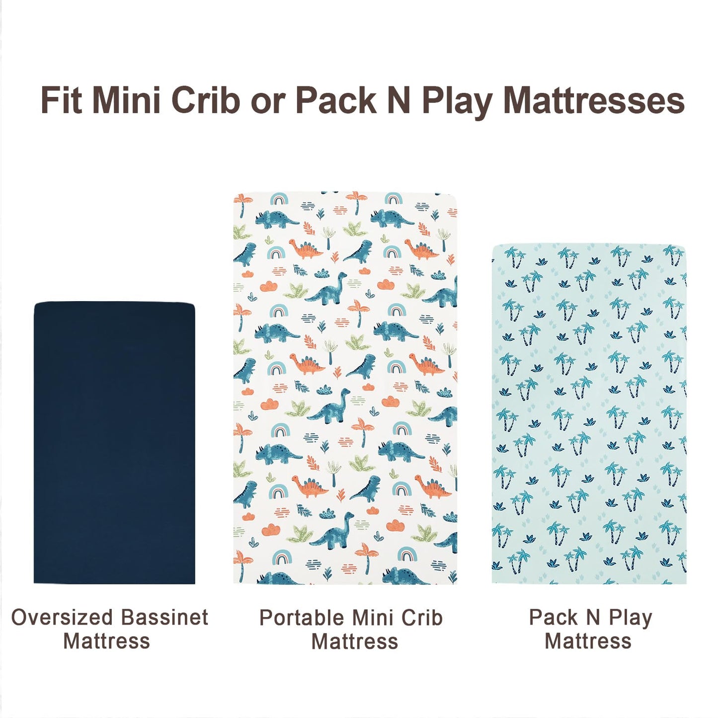 david's kids 3 Pack Fitted Crib Sheets, Ultra Soft Breathable Comfortable Baby Sheet Set for Boys Girls Neutral, 28x52 Inch Fits Standard Crib and Toddler Mattresses, Dinosaur