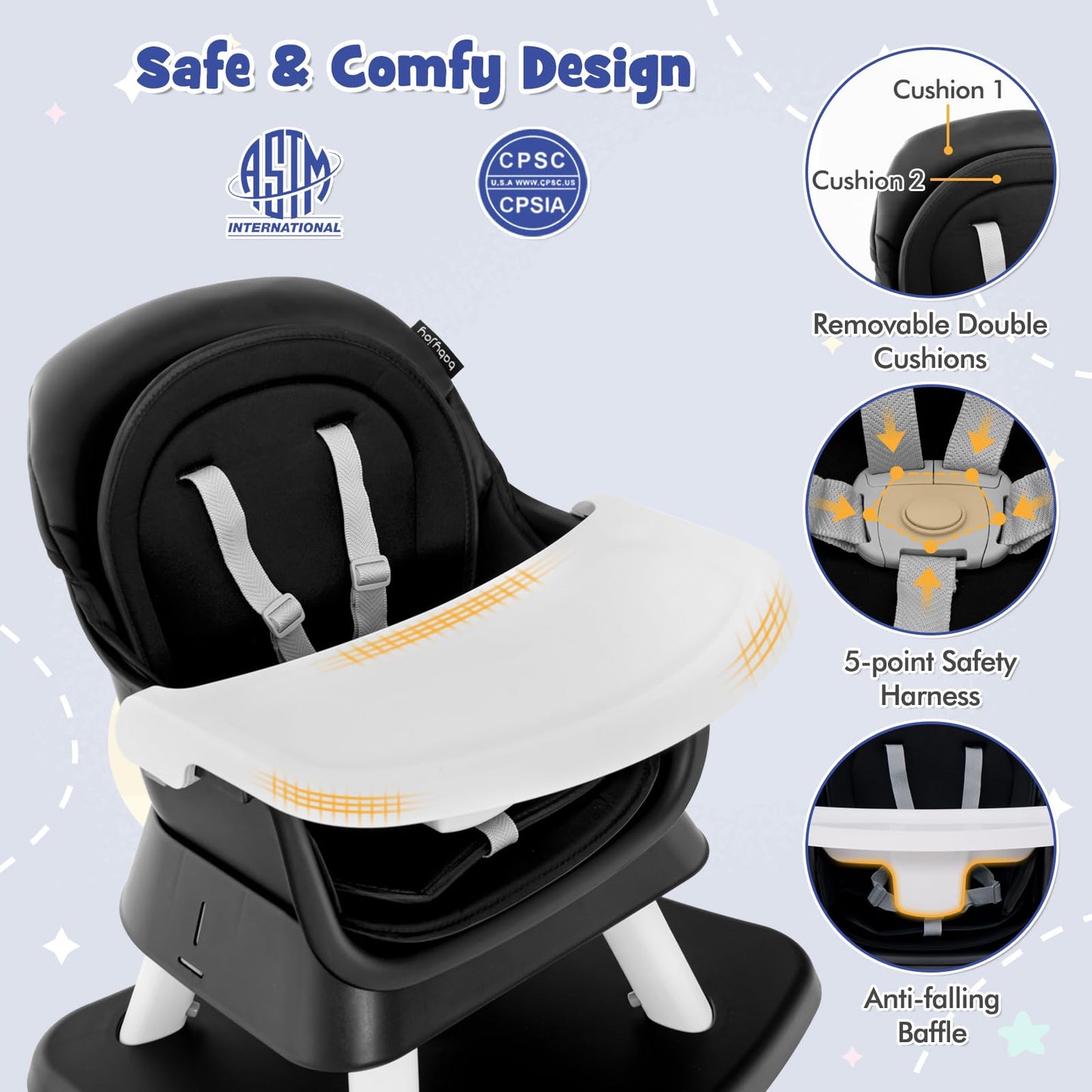HONEY JOY 8 in 1 Baby High Chair, Convertible Highchair for Babies and Toddlers/Table and Chair Set/Building Block Table/Booster Seat/Stool/Toddler Chair with Safety Harness (Wave Gray)