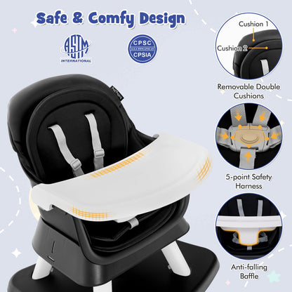 HONEY JOY 8 in 1 Baby High Chair, Convertible Highchair for Babies and Toddlers/Table and Chair Set/Building Block Table/Booster Seat/Stool/Toddler Chair with Safety Harness (Wave Gray)