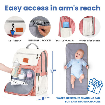 PILLANI Baby Diaper Bag Backpack - Baby Bag for Girls & Boys, Large Waterproof Toddler Diaper Backpack - Baby Shower Gifts & Registry Must Haves - Travel Diaper Bags with Changing Pad - Newborn Stuff