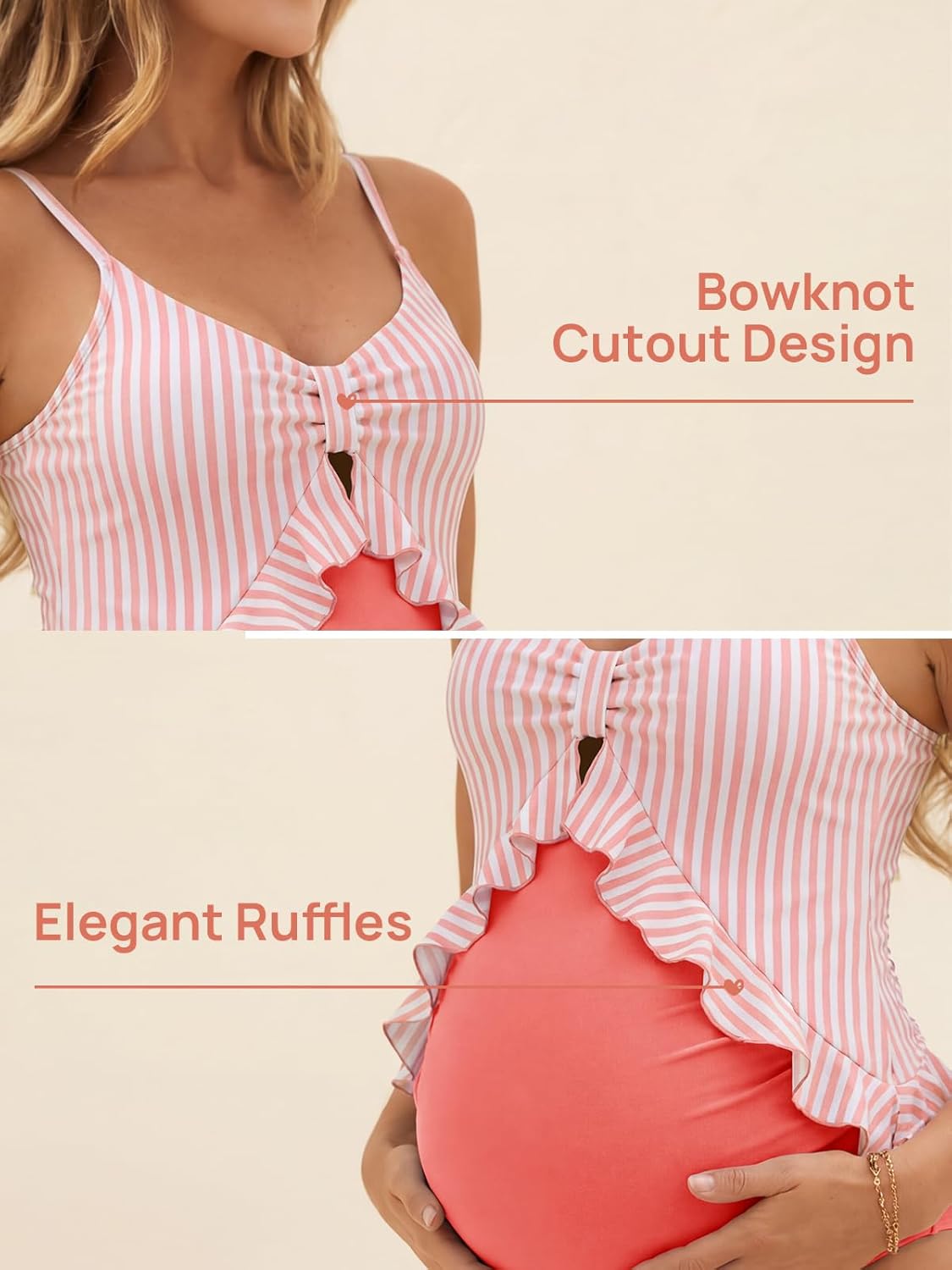 Summer Mae Maternity Swimsuit One Piece Ruffle Cutout Pregnancy Bathing Suit Lace Up Swimwear