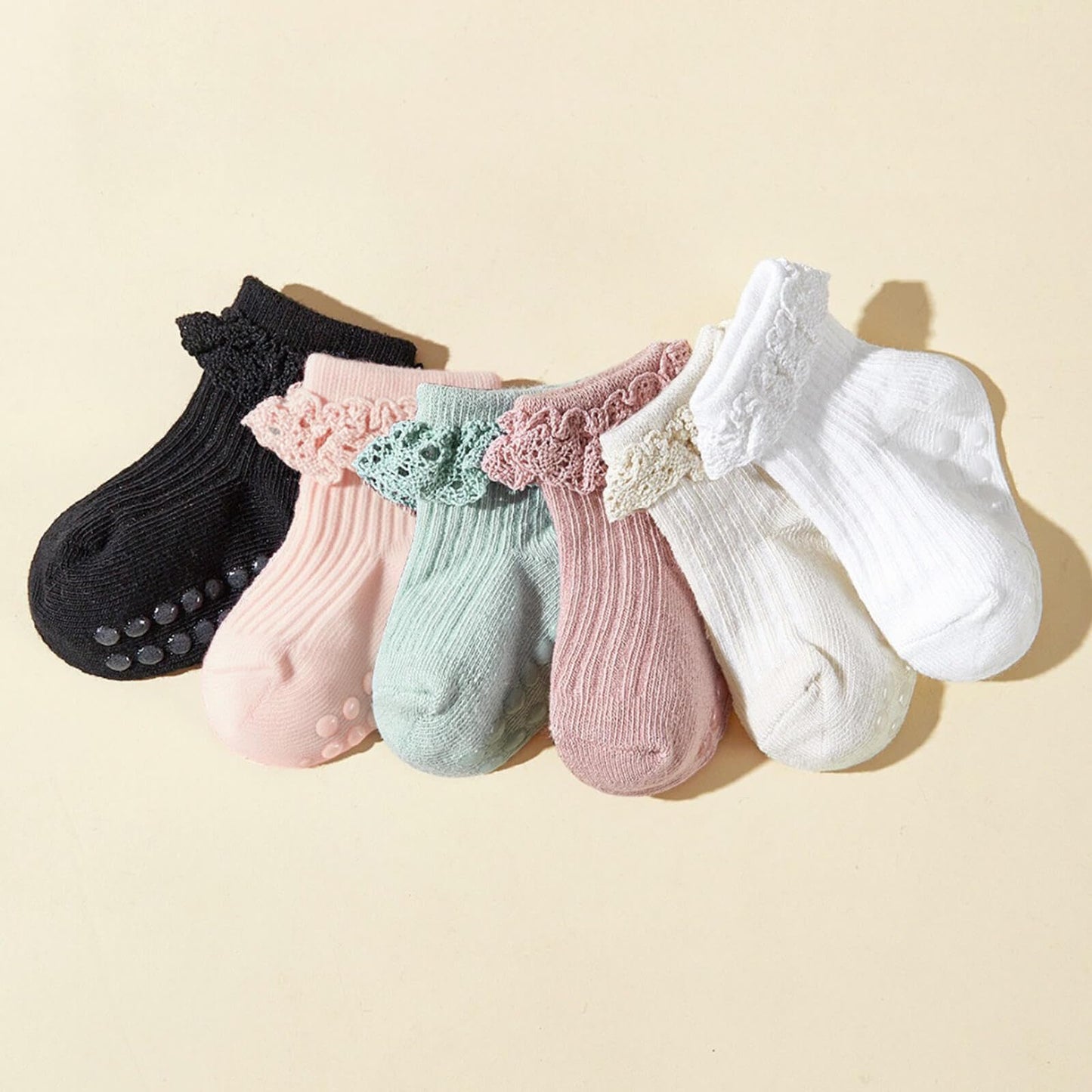 DRESHOW BQUBO Baby Girls Toddler Anti Slip Socks - Cute Frilly Ruffle Grip Ankle Socks for Infant Toddler
