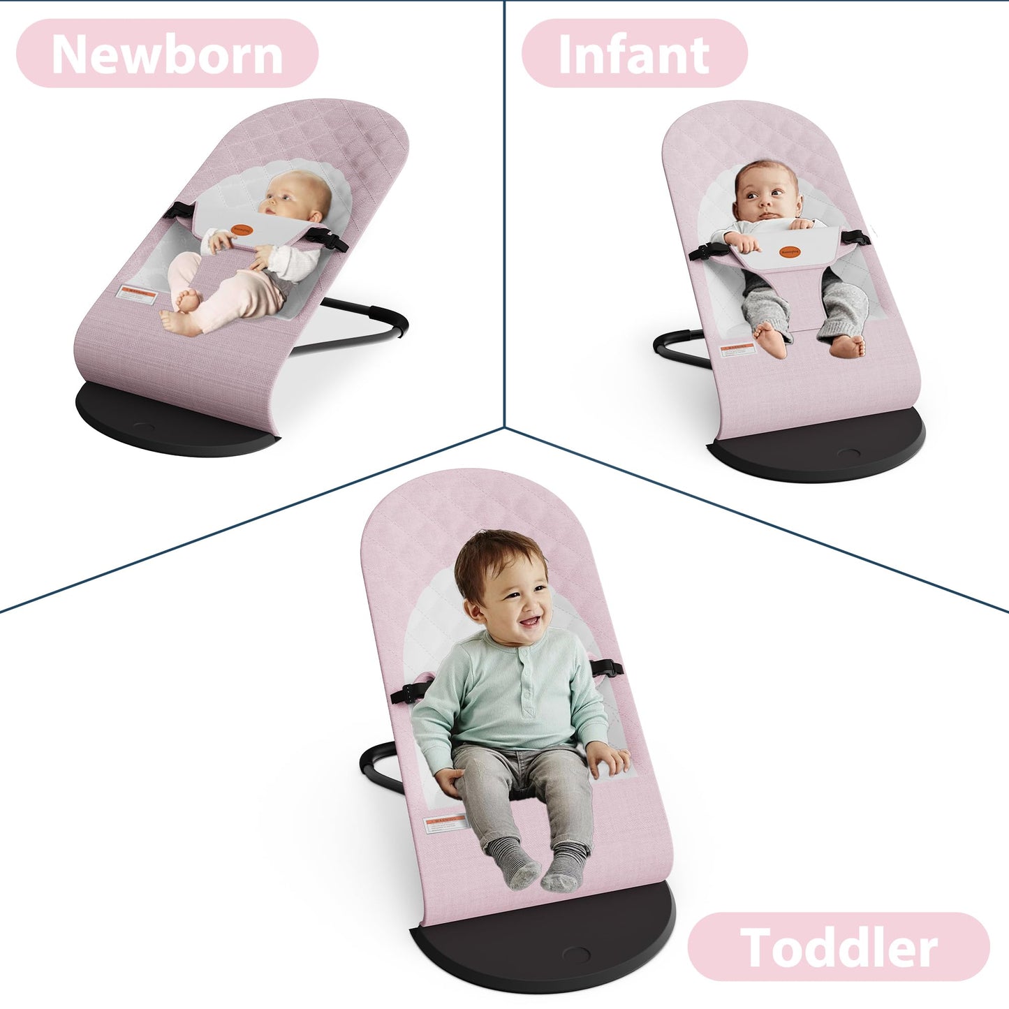 Portable Baby Bouncer Seat for Infants, 0-18 Months, 3 Modes of Use with Rocker & Stationary Options, Ergonomic Infant Chair with Hanging Toys – Grey