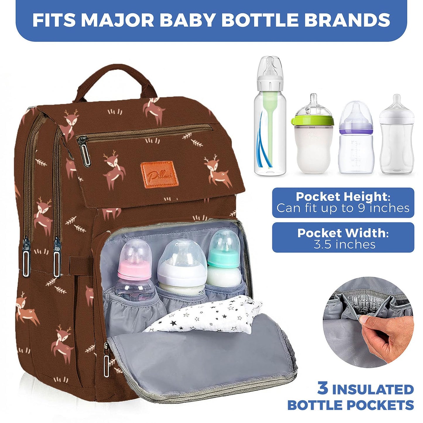 PILLANI Baby Diaper Bag Backpack - Baby Bag for Girls & Boys, Large Waterproof Toddler Diaper Backpack - Baby Shower Gifts & Registry Must Haves - Travel Diaper Bags with Changing Pad - Newborn Stuff