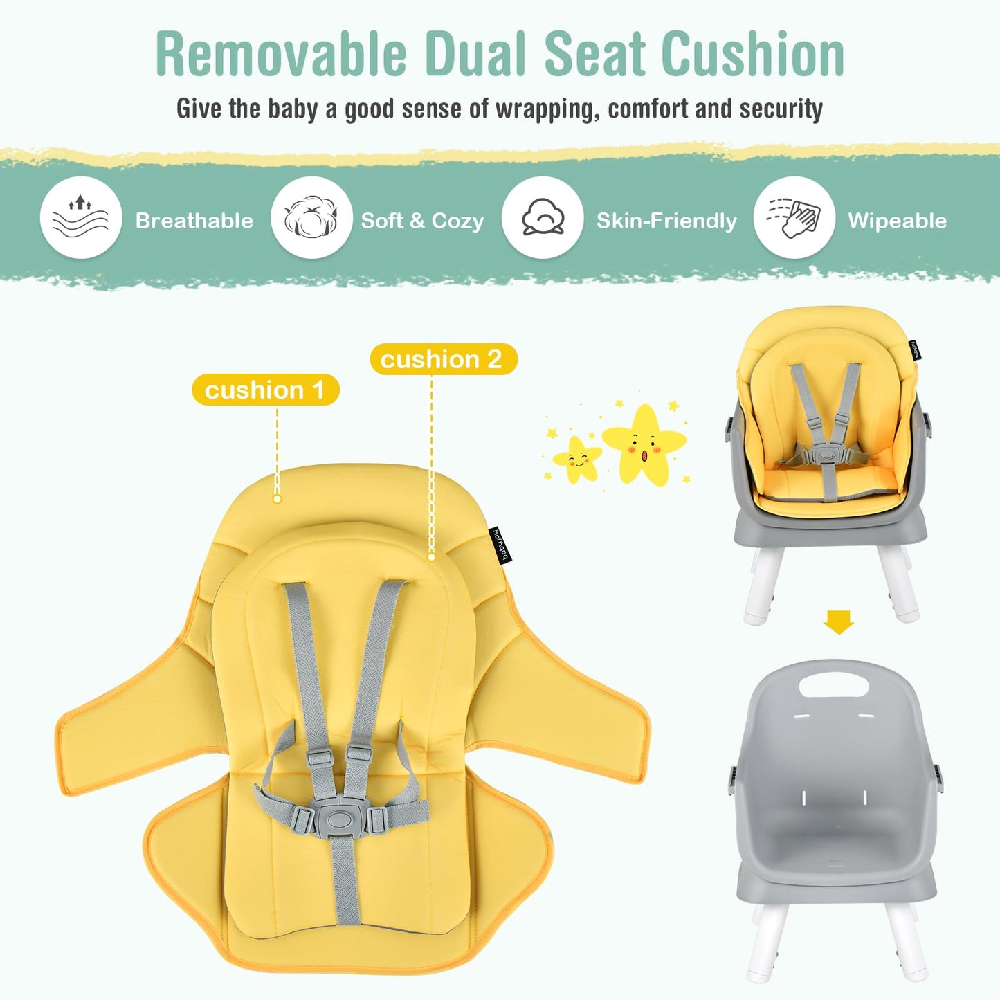 HONEY JOY 8 in 1 Baby High Chair, Convertible Highchair for Babies and Toddlers/Table and Chair Set/Building Block Table/Booster Seat/Stool/Toddler Chair with Safety Harness (Wave Gray)