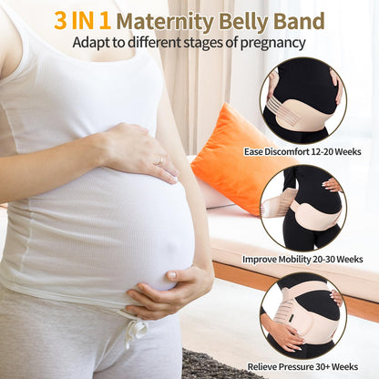 ChongErfei Maternity Belt, Pregnancy 3 in 1 Support Belt for Back/Pelvic/Hip Pain, Maternity Band Belly Support for Pregnancy Belly Support Band (L: Fit Ab 39.5"-51.3", Black)