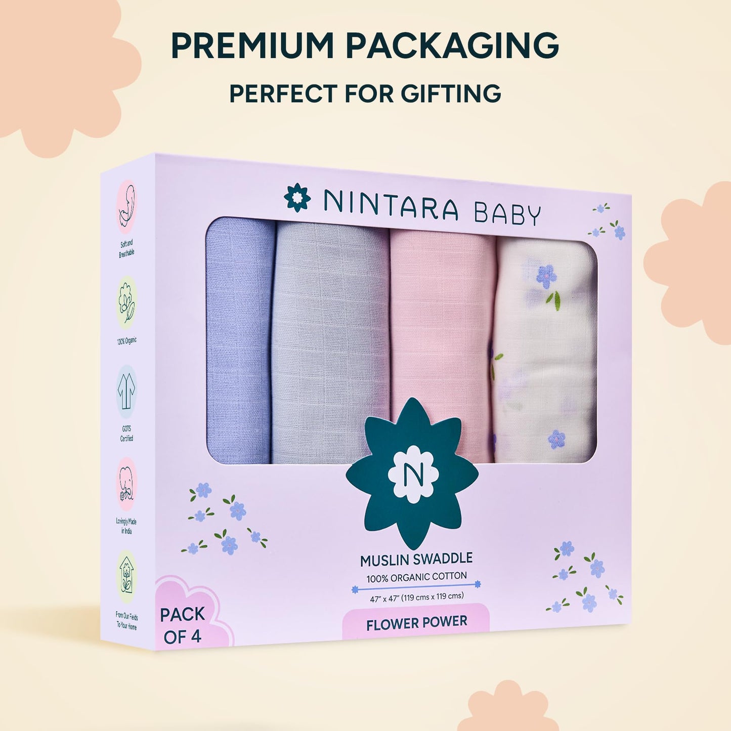 Muslin Swaddle Blankets for Newborns, 3 Pack Multipurpose 100% Organic Cotton, Ultra Soft Breathable Receiving Blanket 47 x 47 inches, Swaddle Wrap for Baby Boys & Girls