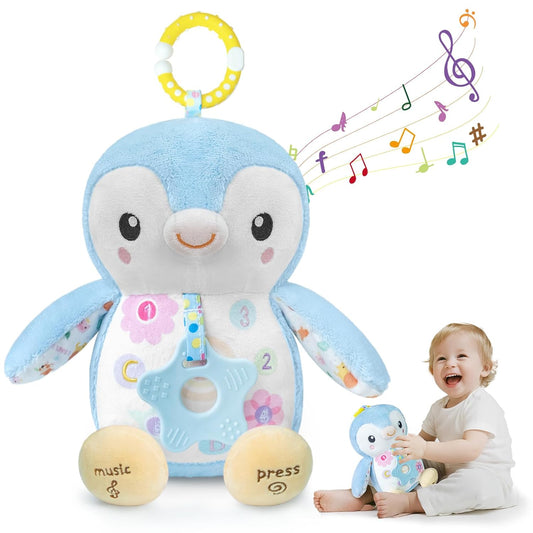 Baby Toys 0-6 Months,Musical Plush Stuffed Animal with Rattles & Crinkle Paper,Hanging Ring for Sensory Play,Tummy Time Toys for 0-12 Months Girls, Baby Girl Gift (Pink)