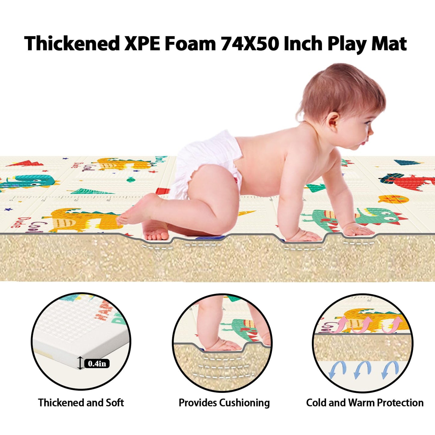 XVISHX Baby Play Mat, 50 x 50 Inch Play Mat Perfect for Use Baby Playpen, Foldable Baby Foam Playmat for Floor, Portable Waterproof Activity PlayMats for Babies, Infants and Toddlers