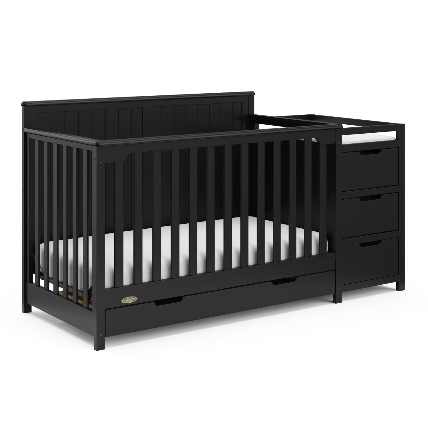 Graco Hadley 5-in-1 Convertible Crib & Changer – GREENGUARD Gold Certified, Fits Standard Crib Mattress, Converts to Toddler Bed and Full Bed, 4 Adjustable Mattress Heights (Pebble Gray)