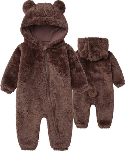 Babymine Newborn Baby Jumpsuit Hooded Fleece Rompers Long Sleeve Onesie Outwear Outfits