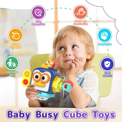 usrela 4 in 1 Baby Toys for 6 12 18 Month, Learning Toys for Babies 6-12 Months, Busy Cube, Stacking Sorter, Piano Xylophone Pull String Travel Toy, Birthday Gifts for Toddlers 1 2 Years Old