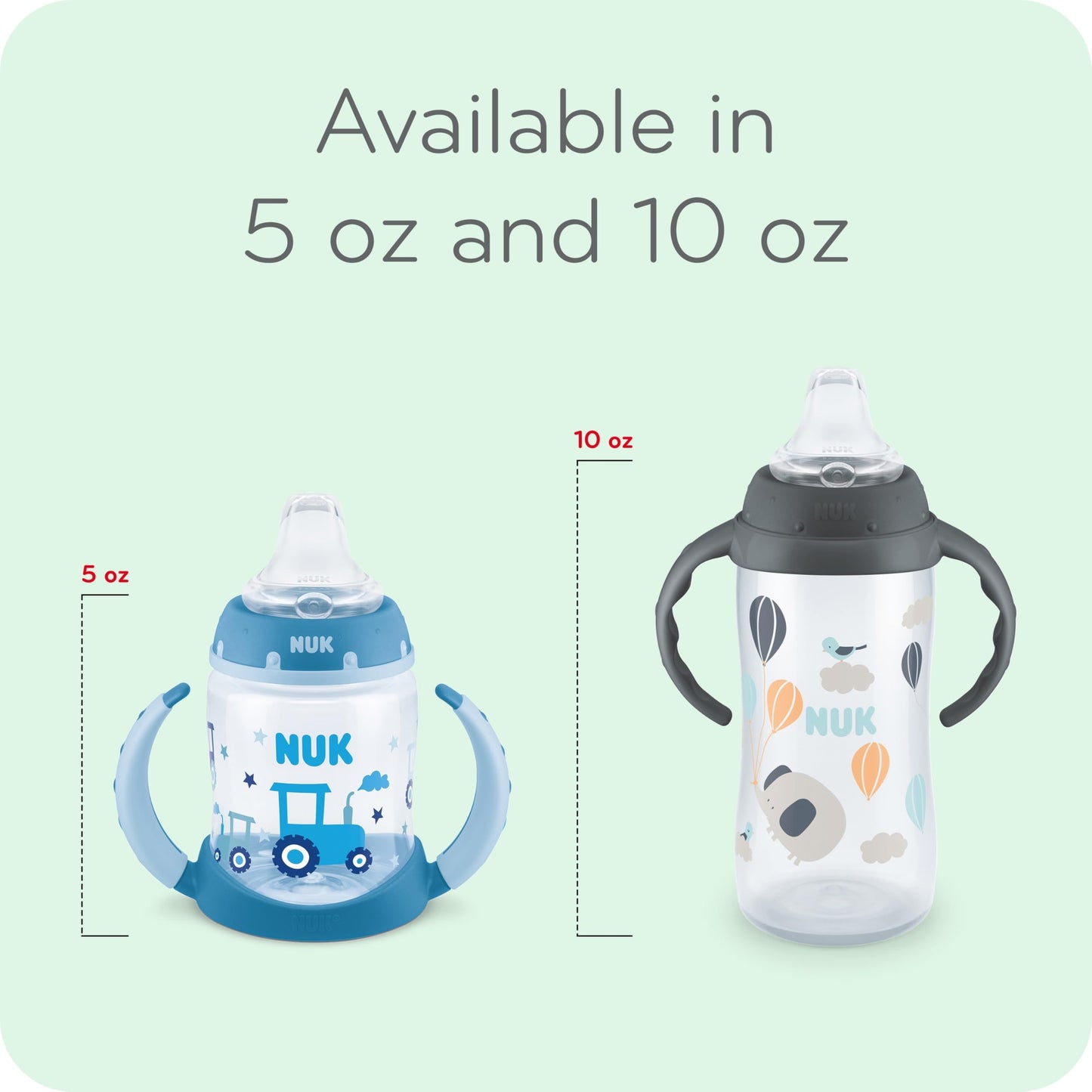 NUK Learner Cup, 6+ Months, Fun Fruits and Animals, Amazon Exclusive Collection, 5 Oz, Pack of 2 – BPA Free, Soft Spout, Spill Proof Sippy Cup