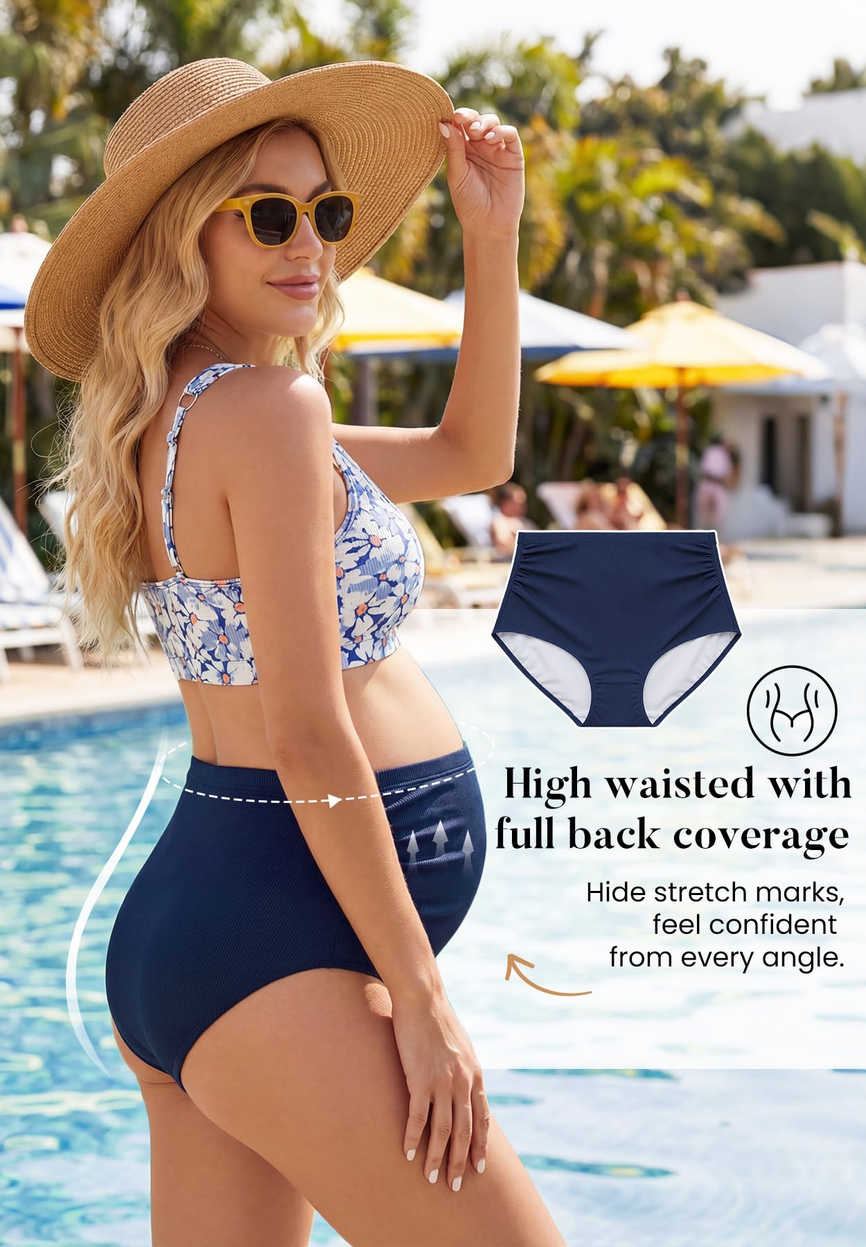 Zando High Waist Maternity Swimsuit Two Piece Pregnancy Swimwear Bikini Bathing Suits for Women Maternity Swimsuits