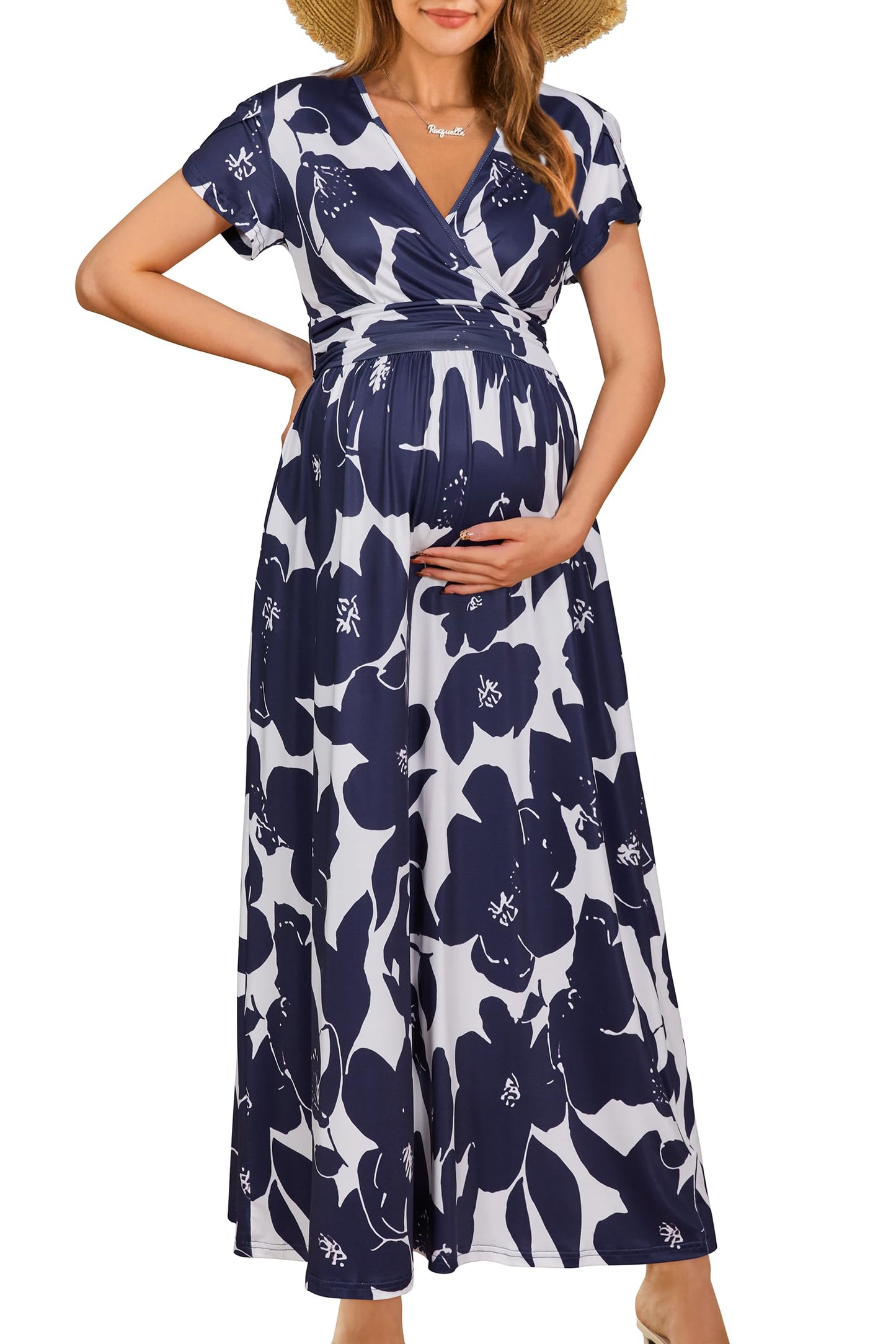 OUGES Maternity Maxi Dress Wrap Baby Shower Pregnancy Dresses for Photoshoot Maternity Outfits Summer Clothes 2026