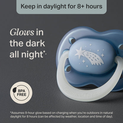 Tommee Tippee Night Time Pacifier, 18-36 Months, Symmetrical Silicone Baglet, BPA-Free Binkies, Glow in The Dark Technology, Green Rainbow, Pack of 6