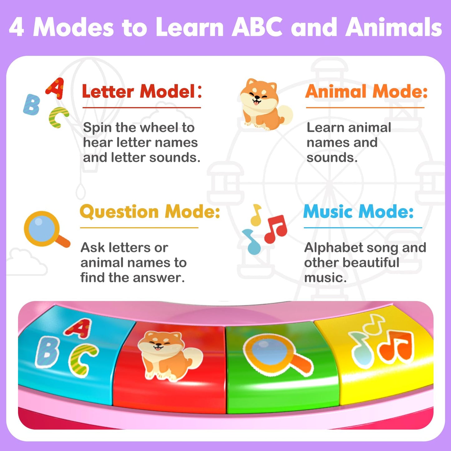 Toys for 1 2 3 Year Old Boys Girls, Spin & Sing ABC Alphabet Learning Zoo with Lights & Sounds, Musical Educational Toy for Toddler 1-3, Christmas 1st Birthday Gifts for Baby Kids Age 12-18 Months+