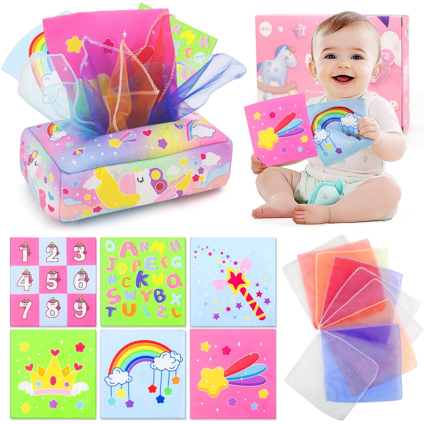 usrela 4 in 1 Baby Toys for 6 12 18 Month, Learning Toys for Babies 6-12 Months, Busy Cube, Stacking Sorter, Piano Xylophone Pull String Travel Toy, Birthday Gifts for Toddlers 1 2 Years Old