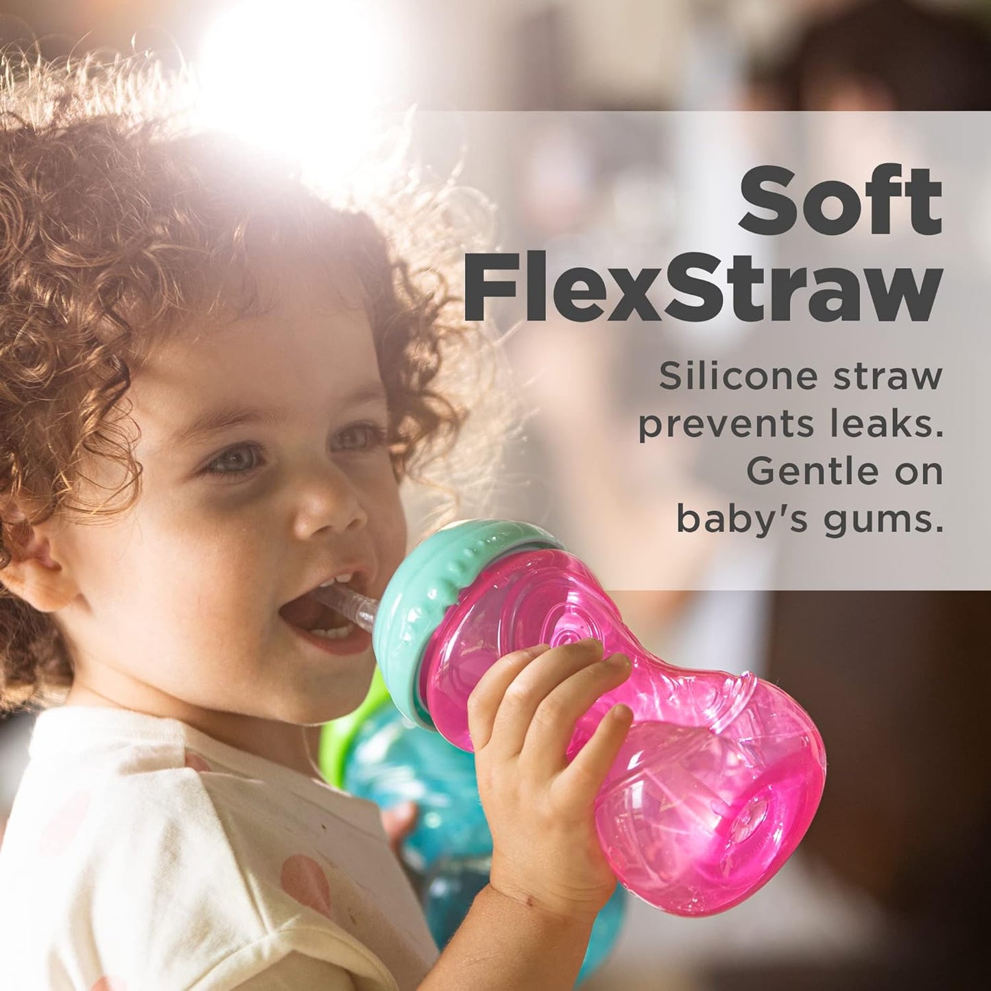 Nuby No-Spill Sippy Cup with Flex Straw - (3-Pack) 10-Ounce Bottles - Sippy Cups for Toddlers 12+ Months - Neutral Color Training Cups for Toddlers