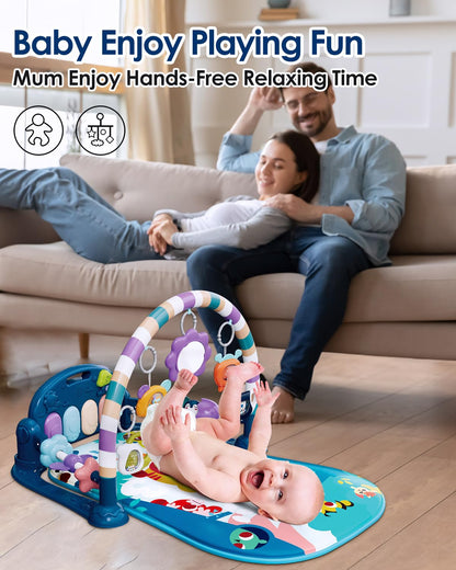 dearlomum Baby Play Mat Gym, Funny Play Piano Tummy Time Activity Mat with 5 Infant Sensory Toys, Music and Lights, Boy & Girl Gifts for Newborns 0 to 3 6 9 12 Months (Pink)