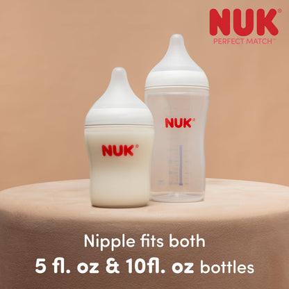 NUK Perfect Match 2-in-1 Natural and Anti-Colic Bottle with Medium Flow, Wide, Adaptable Nipple, 8oz., 4 Pack, BPA Free