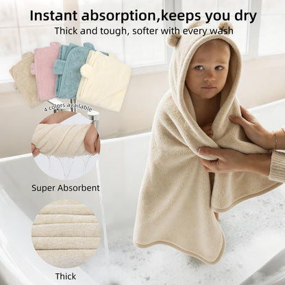 LifeTree 1 Pack Baby Hooded Towel with 1 Pack Washcloth for Newborn, 100% Cotton Bath Towel for Babies, Infant, Toddler and Kids, Thick,Soft and Absorbent, 30 * 30 Inches, Newborn Essentials, Pink