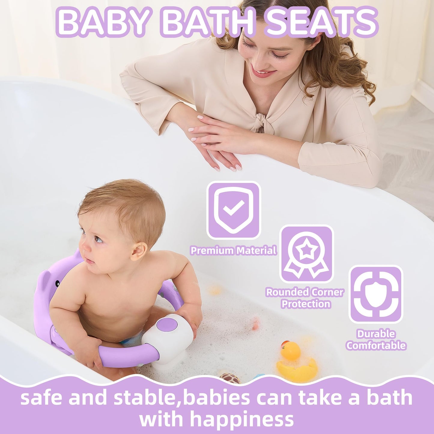 Baby Bath Seat for Babies 6 Months & up, Non-Slip Toddler Bath Seats for Babies Sitting Up, Safe Infant & Newborn Bathtub Chair with 4 Suction Cups & Soft Cushion for Shower,Blue
