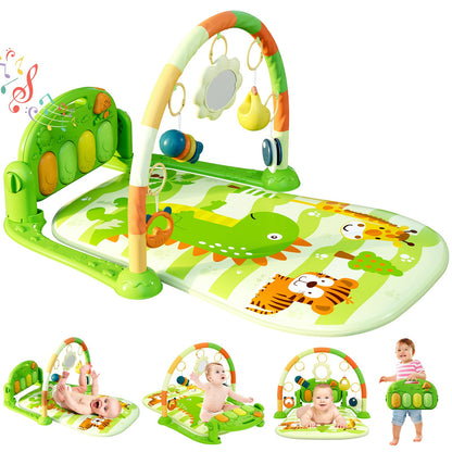 dearlomum Baby Play Mat Gym, Funny Play Piano Tummy Time Activity Mat with 5 Infant Sensory Toys, Music and Lights, Boy & Girl Gifts for Newborns 0 to 3 6 9 12 Months (Pink)