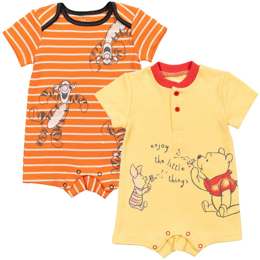 Disney Baby 2 Pack Henley Rompers Newborn to Infant Sizes (Newborn - 24 Months)