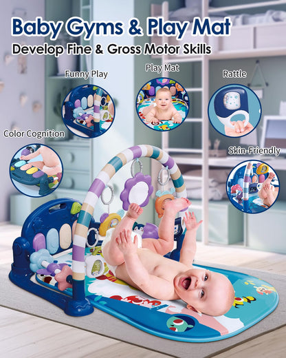 dearlomum Baby Play Mat Gym, Funny Play Piano Tummy Time Activity Mat with 5 Infant Sensory Toys, Music and Lights, Boy & Girl Gifts for Newborns 0 to 3 6 9 12 Months (Pink)