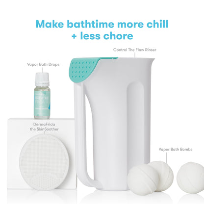 Frida Baby Control The Flow Bath Rinse Cup, Tear Free Rinser to Wash Hair and Body with Easy Grip Handle and Removable Rain Shower, Made in USA